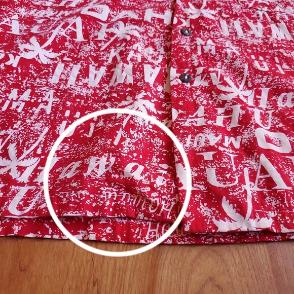 Vintage Hawaiian Shirt Mens M Red Pelele Hawaii Oahu Kauai Maui Palm Tree Button - Picture 10 of 11